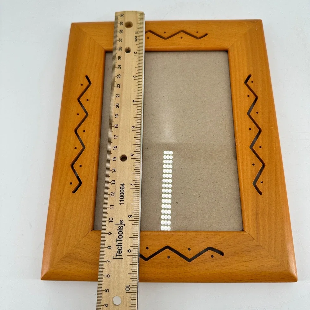 Fetco Handcrafted Wood 5x7 Picture Frame Honey Brown Zigzag Cutout Geometric